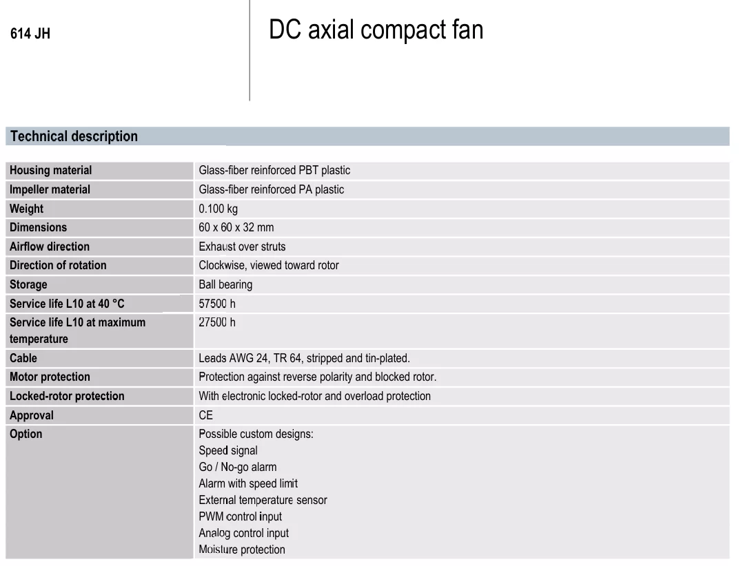 614JH ebmpapst 7.7W 24V 0.32A small fan 614JH ebmpapst 7.7W 24V 0.32A small fan