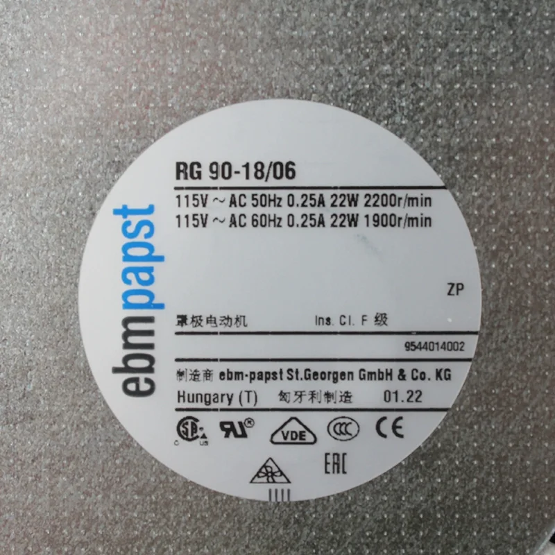 RG90-18/06 ebmpapst 115V 0.25A 22W compact AC centrifugal fan