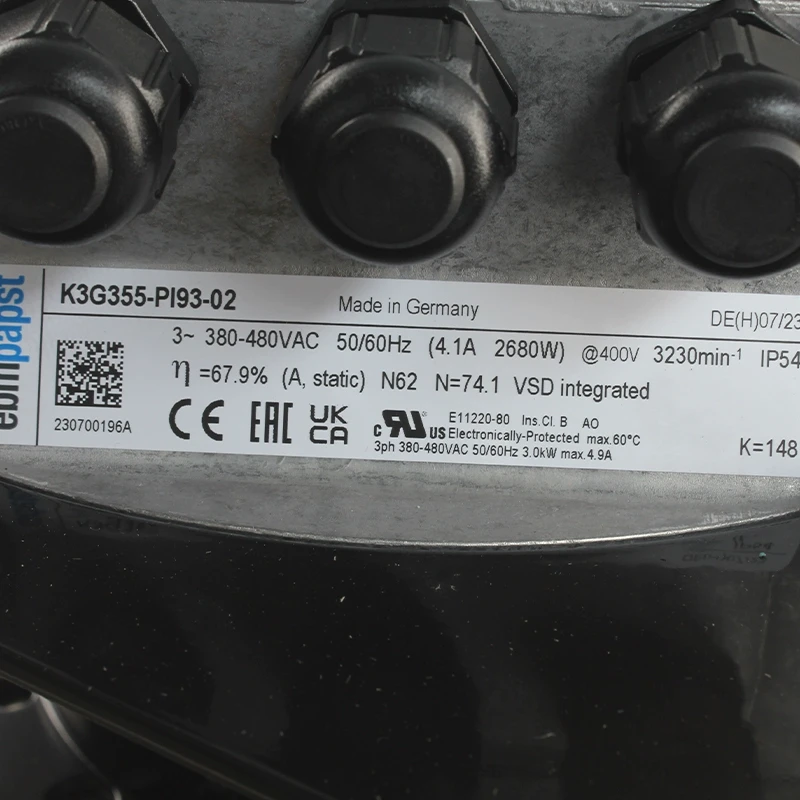 K3G355-PI93-02 ebmpapst 380-480V 4.1A 2680W centrifugal fan