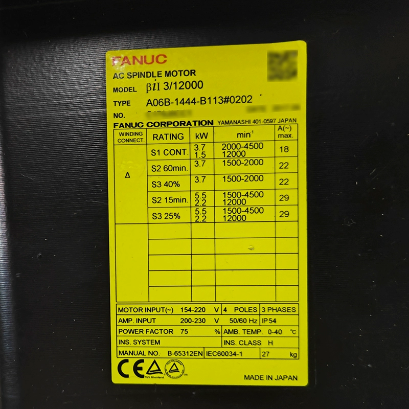 A06B-1444 2444-B110/B111/B113/B114 0202 FANUC system motor A06B-1444 2444-B110/B111/B113/B114 0202 FANUC system motor
