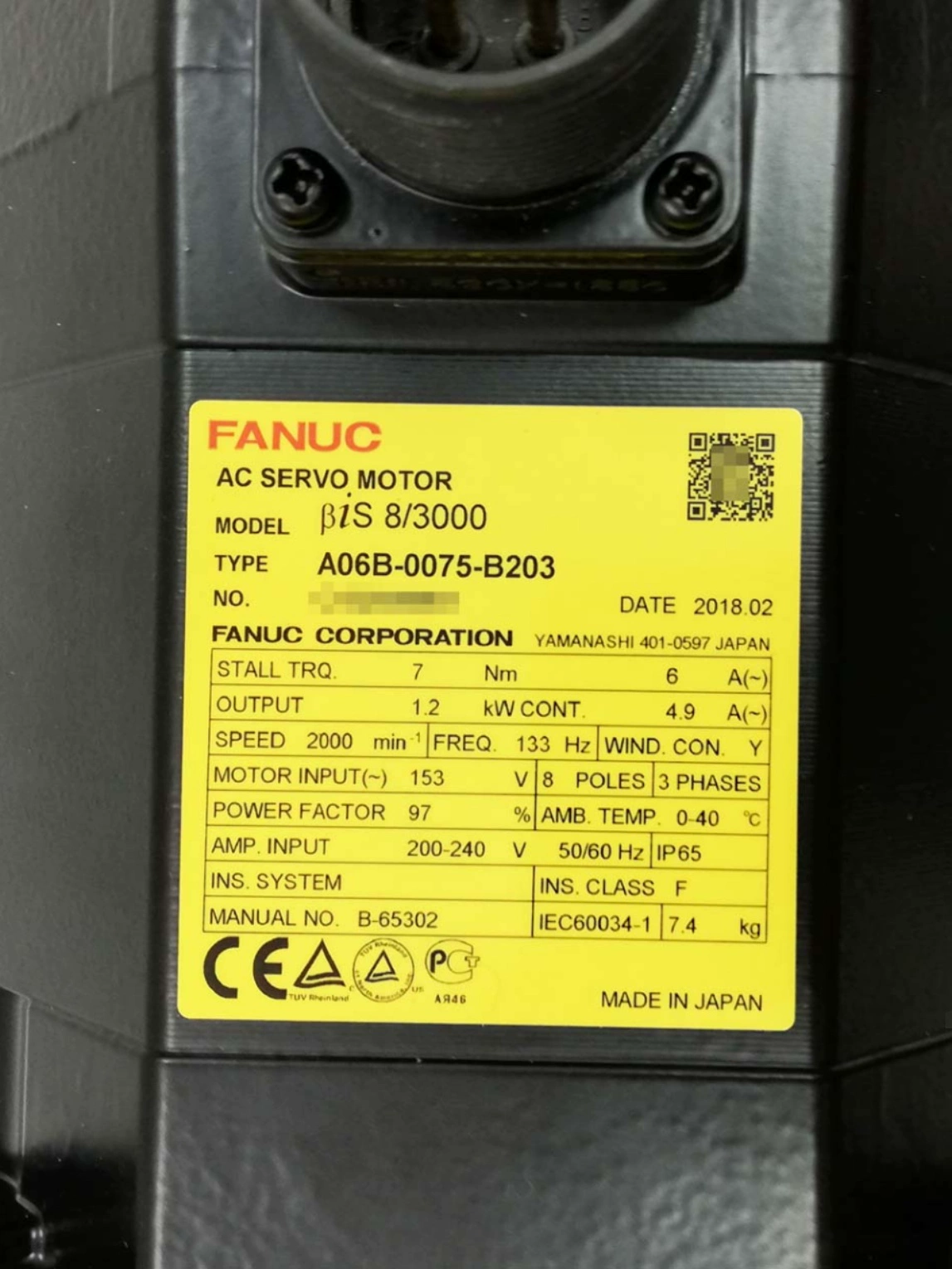 A06B-0075-B203 Fanuc servo motor A06B-0075-B203 Fanuc servo motor