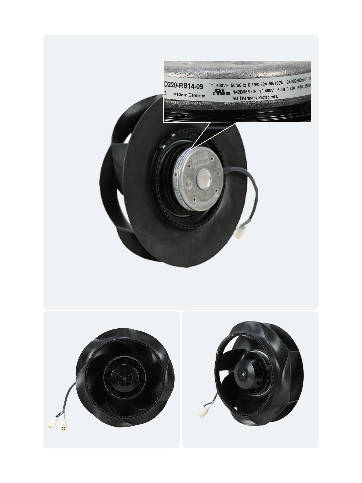 R2D220-RB14-09 ebmpapst 400V AC centrifugal fan R2D220-RB14-09 ebmpapst 400V AC centrifugal fan
