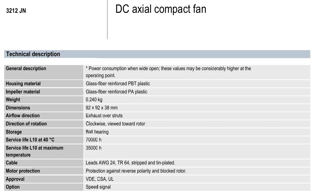3212JN ebmpapst 12V 0.63A 7.6W DC axial fan 3212JN ebmpapst 12V 0.63A 7.6W DC axial fan