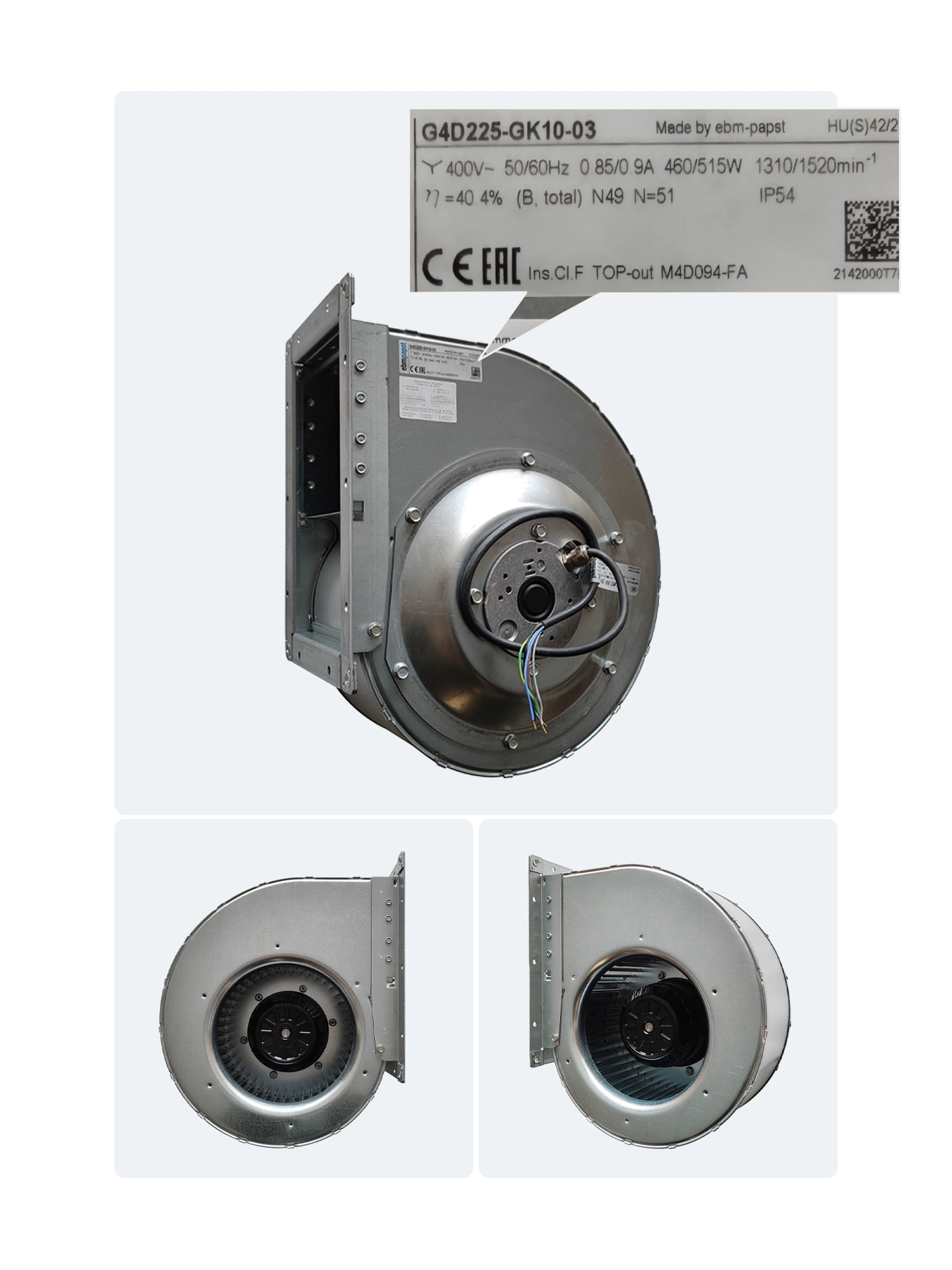 G4D225-GK10-03 ebmpapst 400V AC centrifugal fan G4D225-GK10-03 ebmpapst 400V AC centrifugal fan