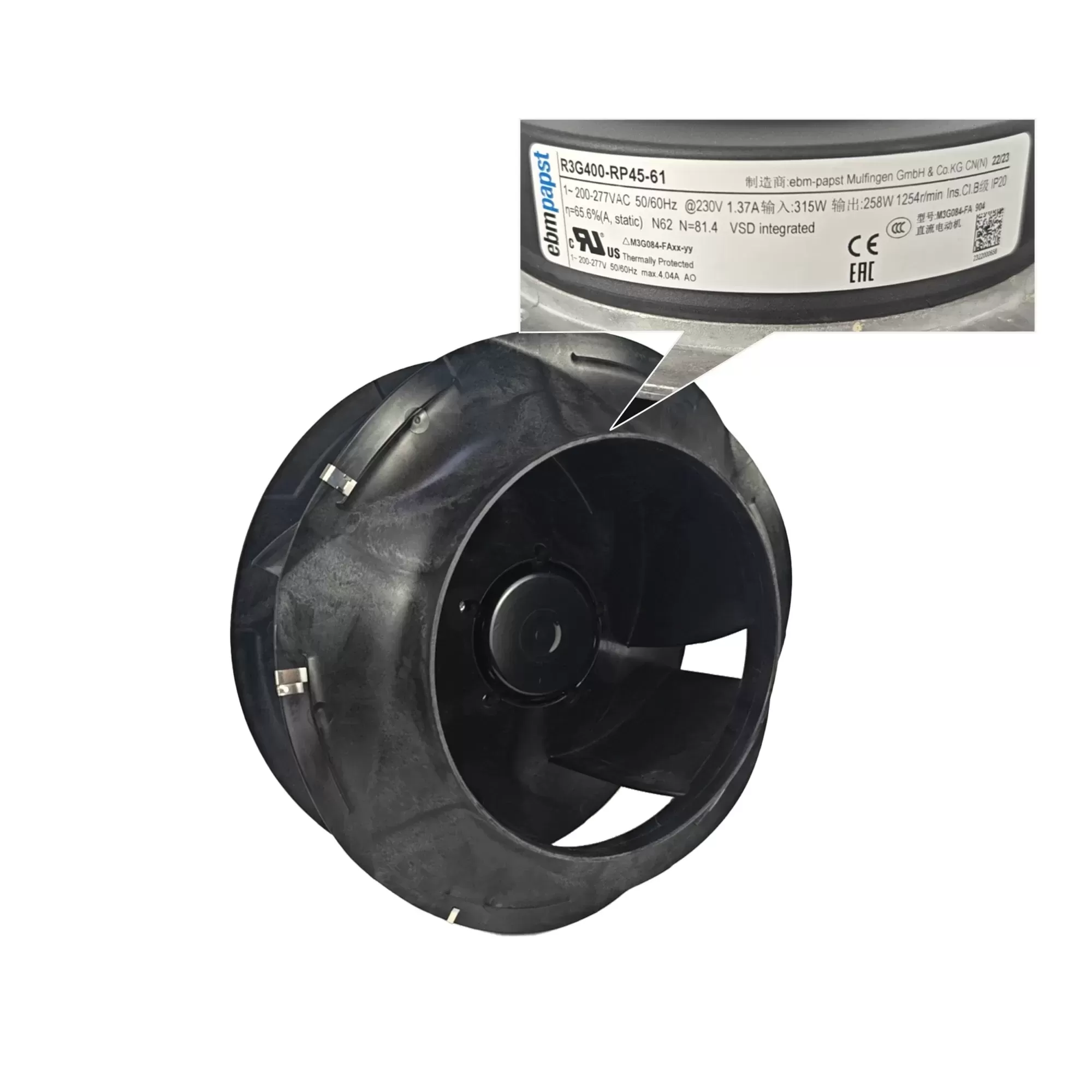 R3G400-RP45-61 ebmpapst EC centrifugal fan R3G400-RP45-61 ebmpapst EC centrifugal fan