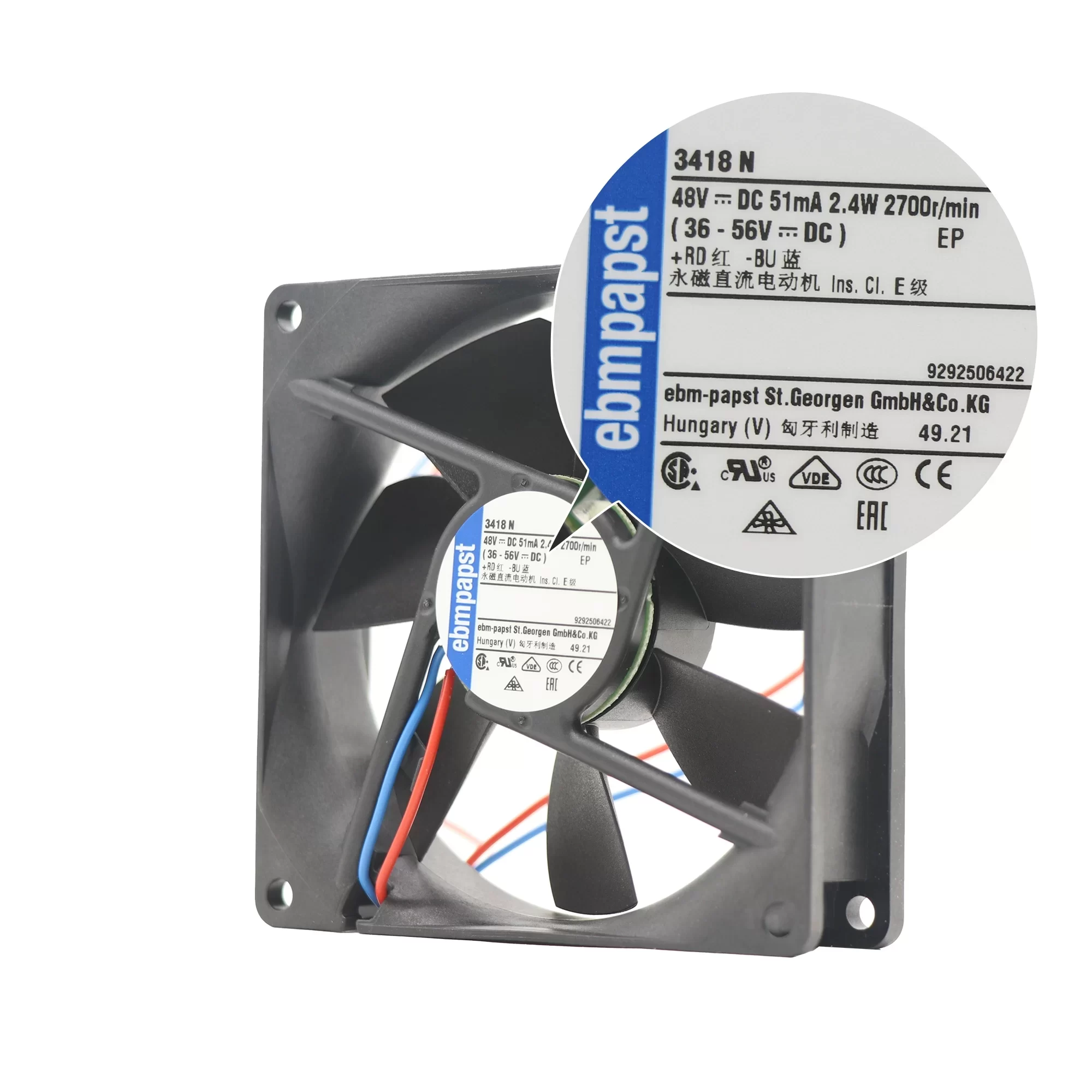 3418N ebmpapst 48V DC Axial Fan 3418N ebmpapst 48V DC Axial Fan