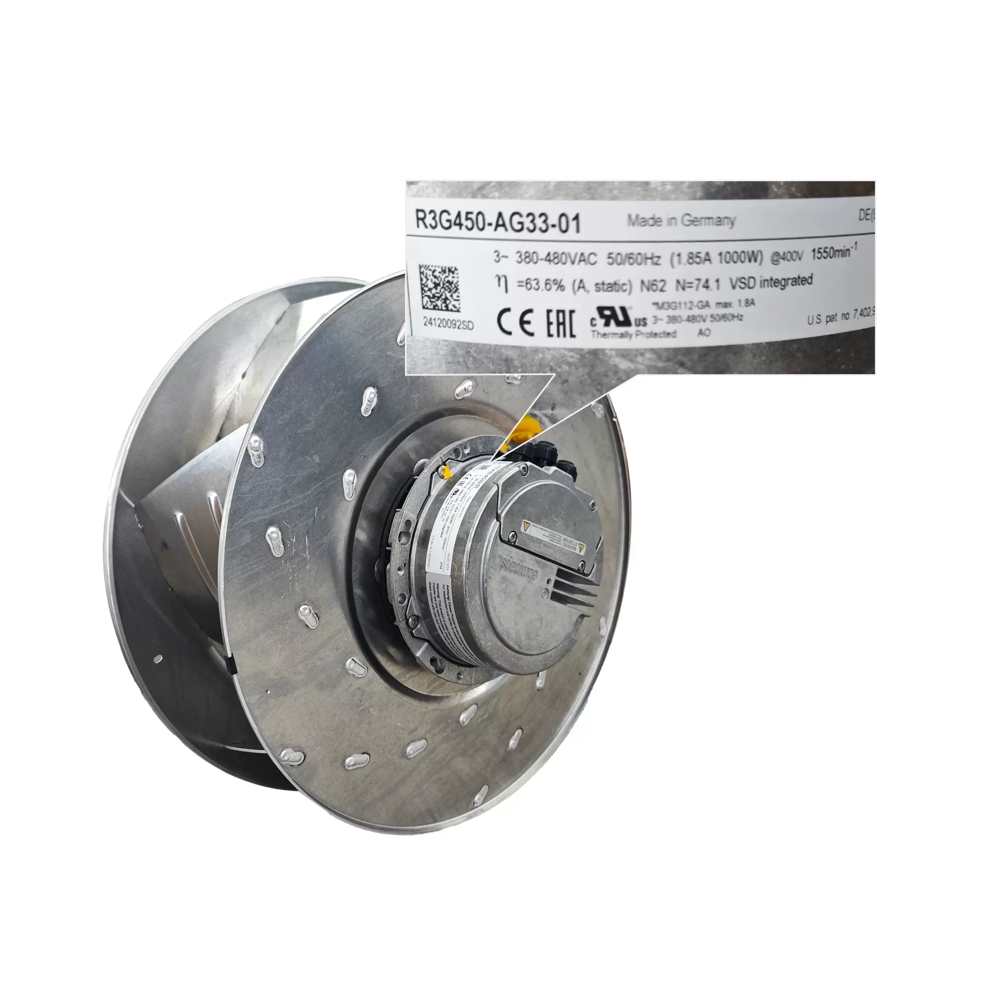 R3G450-AG33-01 ebmpapst 400V EC Centrifugal Fan R3G450-AG33-01 ebmpapst 400V EC Centrifugal Fan