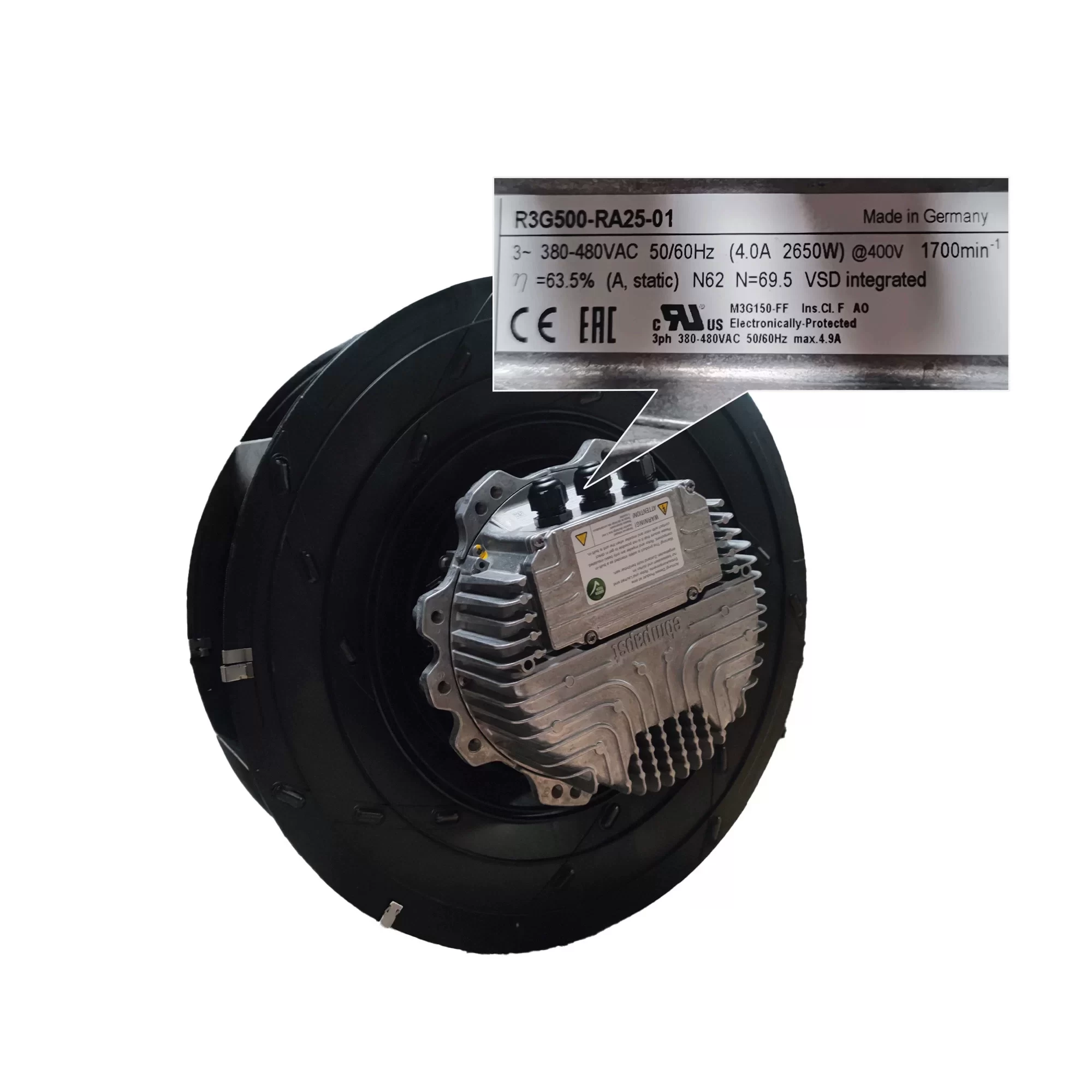 R3G500-RA25-01 ebmpapst 400V EC Centrifugal Fan R3G500-RA25-01 ebmpapst 400V EC Centrifugal Fan
