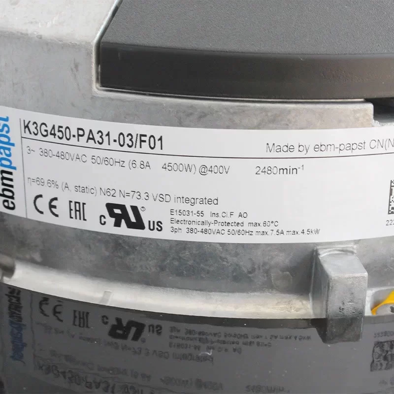 K3G450-PA31-03/F01 ebmpapst 380-480V EC Centrifugal Fan K3G450-PA31-03/F01 ebmpapst 380-480V EC Centrifugal Fan