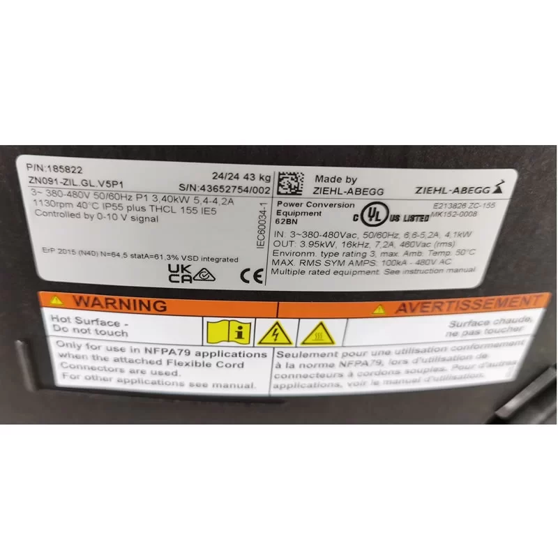 ZN091-ZIL.GL.V5P1 ZIEHL-ABEGG 910mm ZAplus EC Axial Fan ZN091-ZIL.GL.V5P1 ZIEHL-ABEGG 910mm ZAplus EC Axial Fan