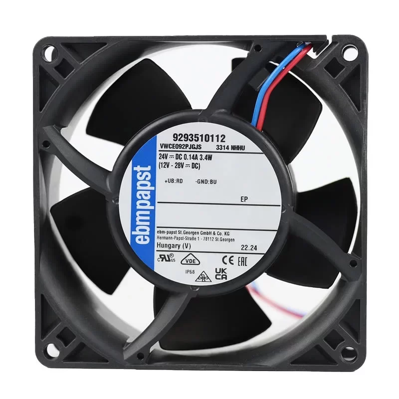 3314NHHU ebmpapst 24V 0.14A 92x92x32mm IP68 DC Axial Fan