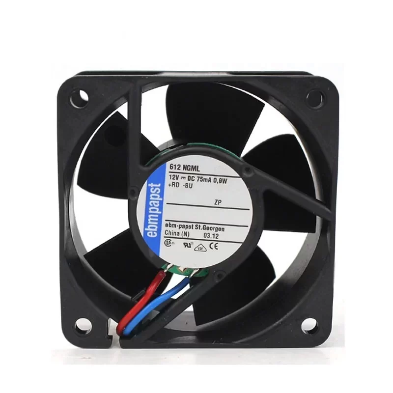 612NGML ebmpapst 12V 75mA 0.9W 60x60x25mm DC Axial Fan