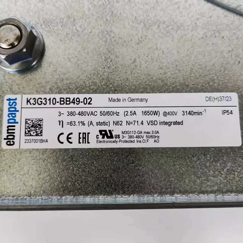 K3G310-BB49-02 ebmpapst 400VAC 310mm EC Centrifugal Fan K3G310-BB49-02 ebmpapst 400VAC 310mm EC Centrifugal Fan